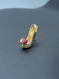 14k Yellow Gold & Ruby High Heel / Slipper Charm Pendant