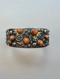 Sterling Silver 35.1 Dwt, Natural Coral, With Nautical Design, Beautiful Cuff!