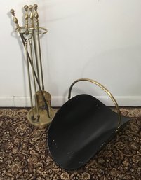 Trio Brass Fireplace Tool Set & Log Holder Bucket
