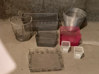 Group Of Wire & Wire Mesh Baskets - Eight Total