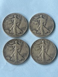 (4) 1940s D Standing Liberty Half Dollars Denver