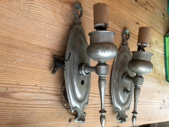 Vintage Pair Of Indoor Pewter Sconces