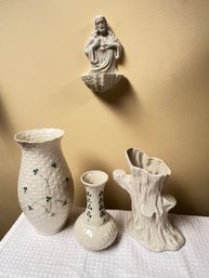 Belleek Wall Font, With Jesus, Small, Medium, Large Vases, The Tree Trunk Is Gorgeous!