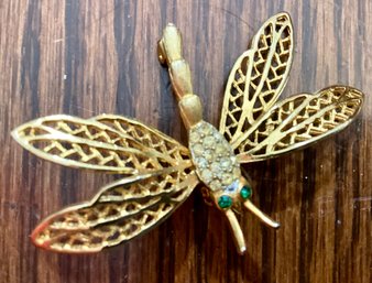 Capri Dragonfly Pin Brooch Vintage Rhinestones Signed