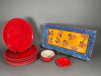 Primogero Red Plates With California Garden Platter