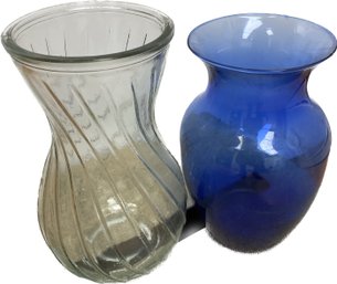 Blue And Clear Swirl Vases