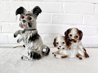 Pair Of Glazed Ceramic Dog Lights - Not Tested