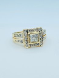 Gorgeous 14k Yellow Gold 30 Diamond Cluster Square Ring