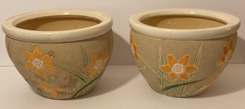 PR. Italian Ceramic & Sandstone Flowered Planters, Vintage.