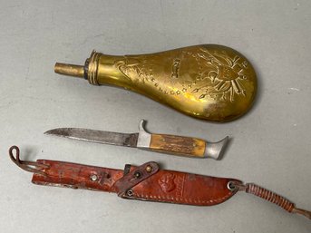 Othello Solingen Knife & Antique Brass Powder Horn