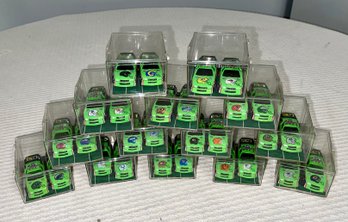 Set Of Vintage NFL Racing Die Cast Cars In Acrylic Cases