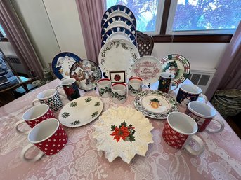 Generous Christmas Lot Of Dishes, Serving Plates, Mugs