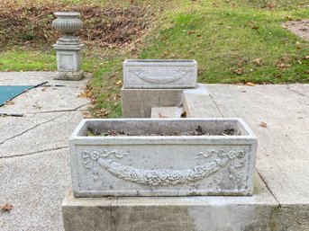 PAIR Cast Cement Planter With Ribbon & Vine Motif