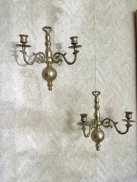 Vintage Brass 2 Arm Candle Stick Wall Sconces