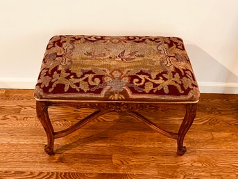 Antique Needlepoint Carved Settee / Bench