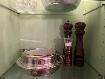 Vintage Silver Plated Lidded Dish, Wooden Salt & Pepper Mills