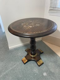 Flip Top Pedestal Table With Painted Accents And Brass Accented Feet .