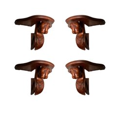 Meow - A Collection Of 4 Big Cat - Hand Carved Mahogany Wall Shelves