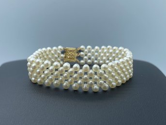 Multi Strand Fresh Water Pearl Bracelet W/ 14k Gold Clasp