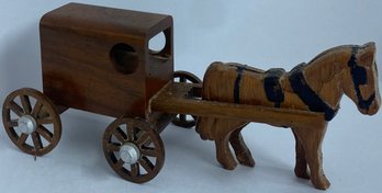 Wooden Pair Of Horse And Buggy