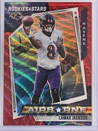 2021 Panini Rookies And Stars Lamar Jackson Airborne Red Wave Prizm Card #AB-9