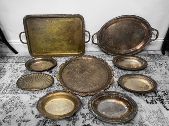 An Assortment Of Vintage Silver Plated Serving Trays