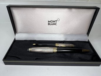 Fantastic MONT BLANC Sterling Silver / 925 Pen Set - Two Pens With 14K Gold Accents With Original Box