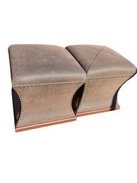 Hassock Ottomans With Open Top Storage , Leather With Nailhead  Accents ,