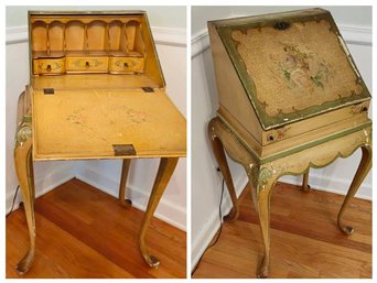 French 19th Century Antique Hand Painted High Leg Corner Secretary Writing Desk