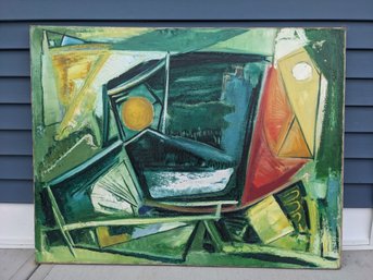 Listed Ohio Artist Ervin Nussbaum 1950 Geometric Abstract Oil On Canvas