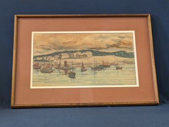 Watercolor Painting Of Ships In A Harbor 'Concorneau School Of Law'