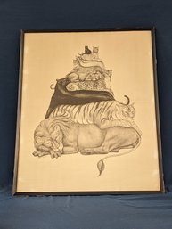 1971 Drawing By Marion Sewell Of Cats In A Cuddle