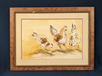 Signed S. Mendelbaum Chicken Watercolor Painting