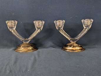 William Rodgers Weighted Sterling Silver And Glass Candle Holders