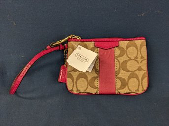 Coach Khaki And Fushia Wristlet With Original Price Tag