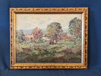 Vintage European Impressionist Oil On Board Painting Signed