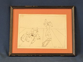 Signed D. Brunjes 'despair' 1971 Surrealist Line Drawing