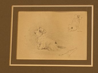 Signed Marguerite Kirmse Original Drawing Pencil On Paper Terrier Dog