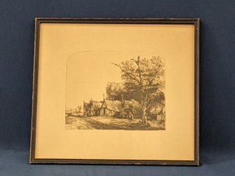 Rembrandt Van Rijn Etching 'Landscape With Three Gabled Cottages'