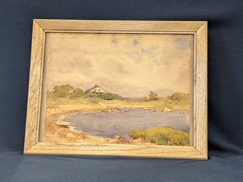 Lovely Watercolor Painting Of A Cottage By A Lake