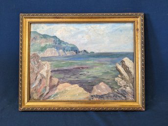 H. Slottman Signed Oil On Board Seaside Cliffs Painting