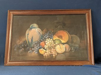Stunningly Well Done A. F. Jacobson Pastel Still Life Painting Of Fruit And Asian Vase