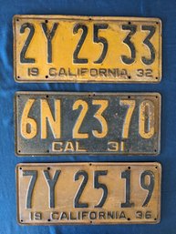 3 1930s California License Plates