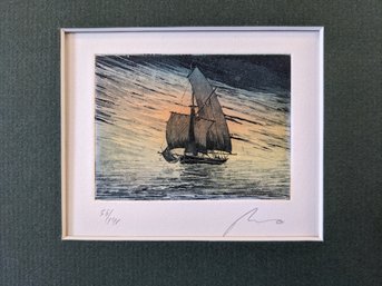 Signed And Numbered Colored Engraving Of A Ship