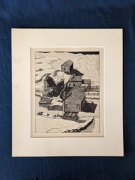 Charles E Pont Etching Of A Farm In Winter