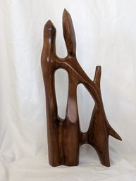 Signed 'Gaston' Wood Sculpture Two Figures And A Dog