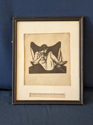 Original Wood Engraving By Sigmund Abeles Nude Woman