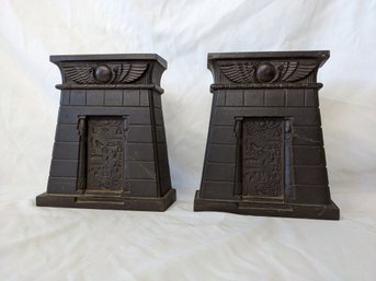 Bradley And Hubbard Egyptian Temple / Tomb Sun Disk Cast Iron Bookends