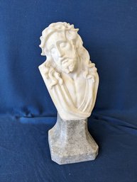 Carved Alabaster Bust Of Christ Sculpture On Pedestal