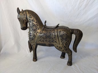 Vintage (Antique?) Brass Clad Wood Horse Carved Figure